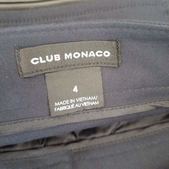 CLUB MONACO Slim Crop Pants Faux Leather Back Pocket Trim Navy Sz 4 - Picture 9 of 10